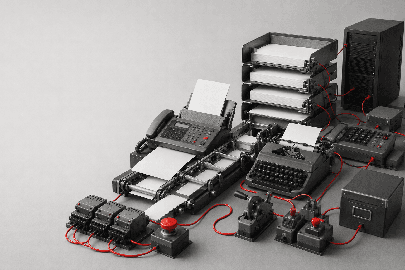 Automation relay lab representing connected workflow systems.
