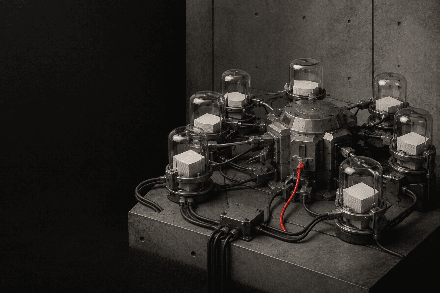 Physical source capsules connected to a central credibility core representing authority signals.
