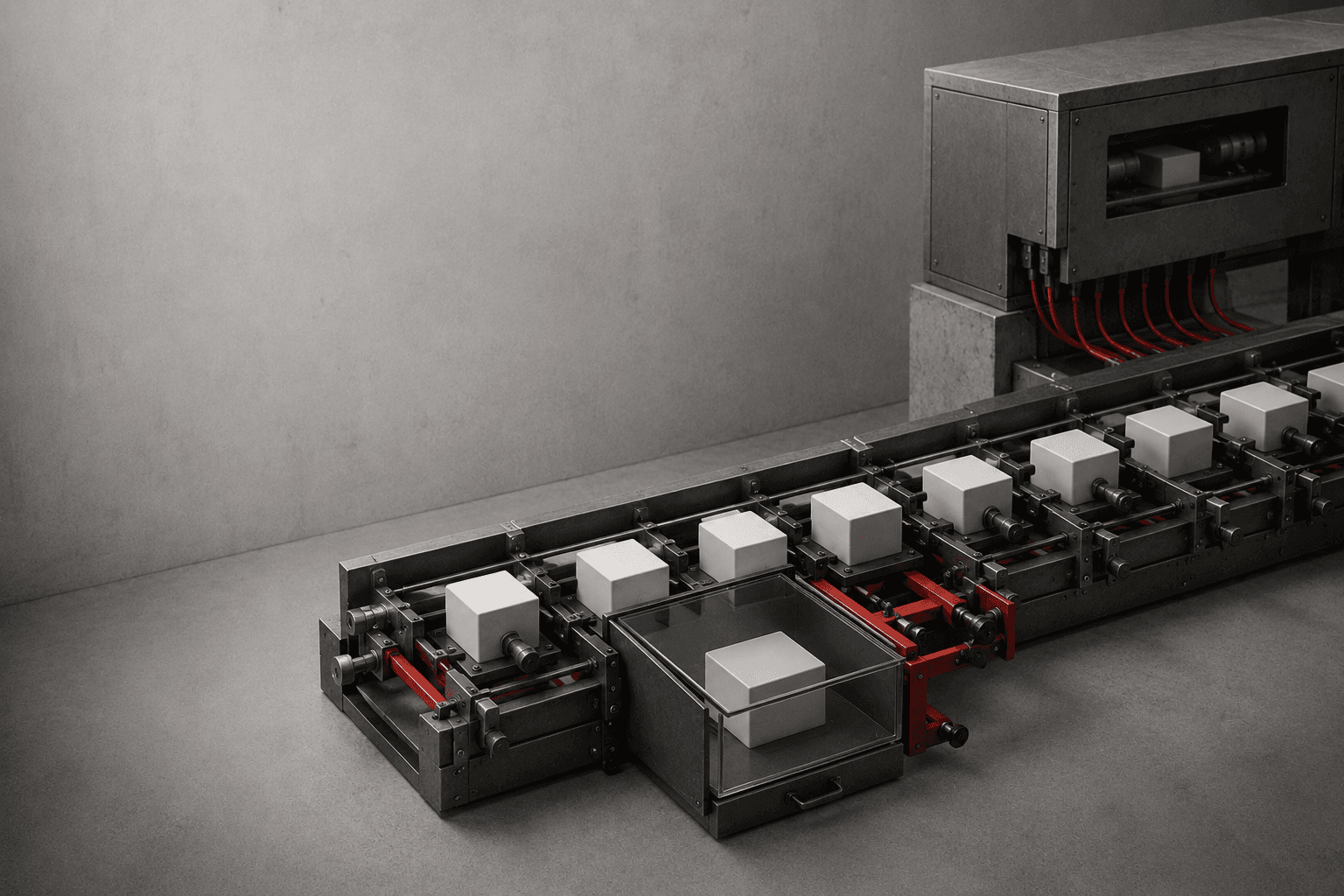 Analog workflow console routing an exception through a visible red quarantine path.
