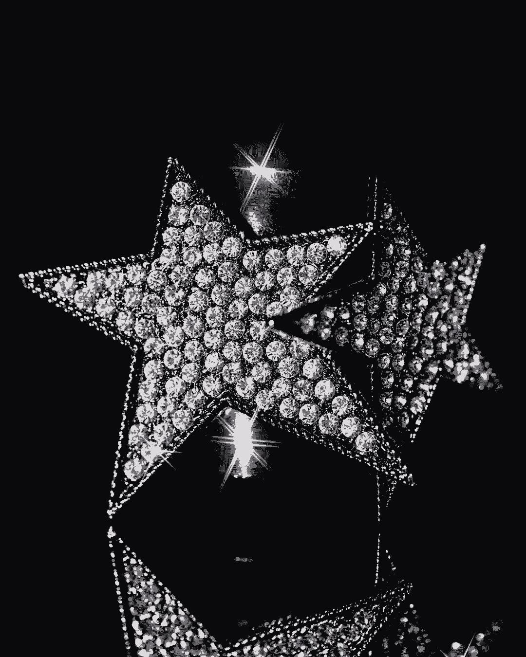 Crystal star shaped glam rock mask on a black background