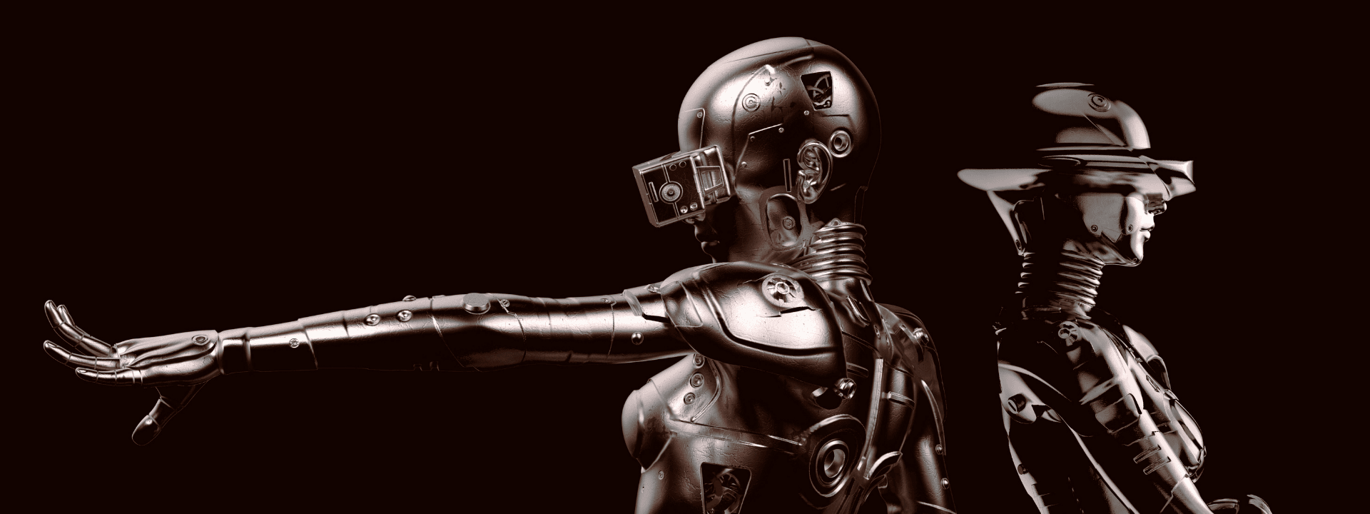 Robotic figures representing growth engineering systems, automation, and measurement infrastructure