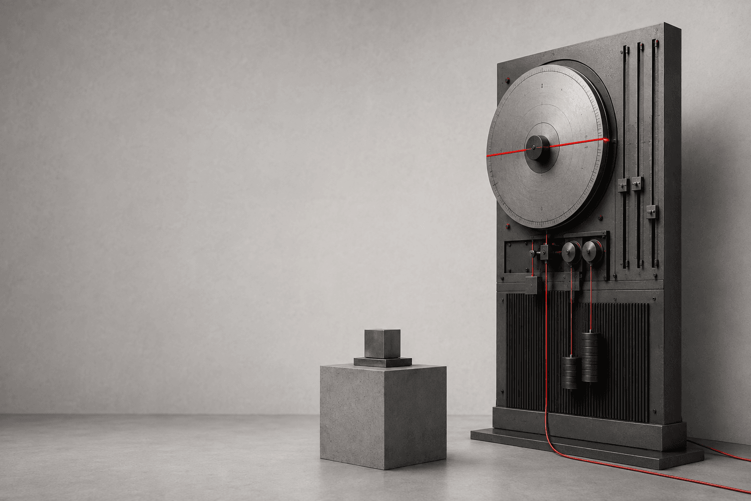 Experiment measurement console Analog calibration console measuring a test object against a defined experimental baseline.