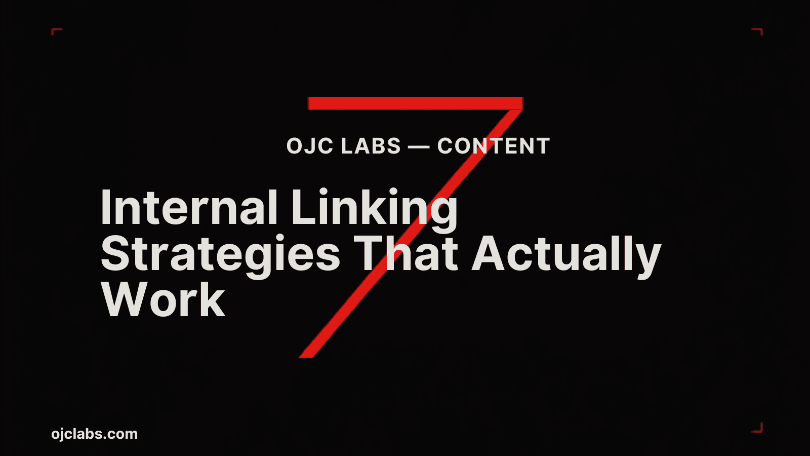 Bold black editorial blog header with white headline "Internal Linking Strategies That Actually Work", red diagonal graphic element, and OJC Labs Content pillar label